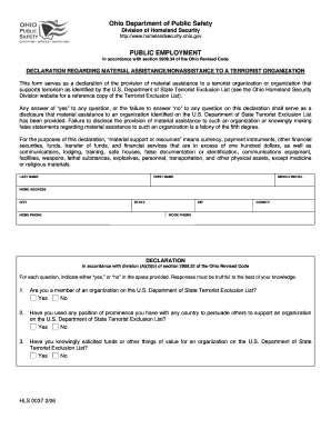 Ohio Terrorist Organization Assistance Declaration Form