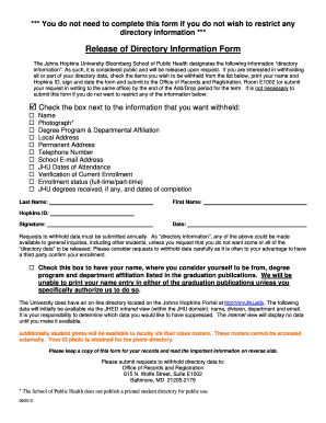 Release of Directory Information Form
