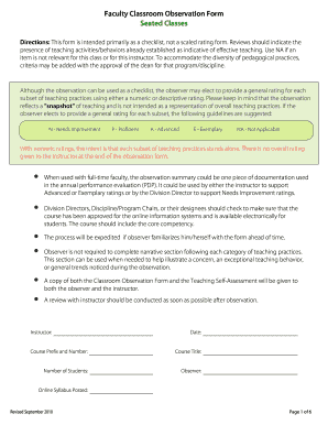 Faculty Classroom Observation Form
