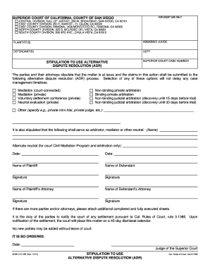 Stipulation to Use Alternative Dispute Resolution