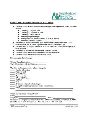 Corrected Claim Submission Request Form