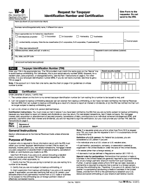 IRS Form W-9 Request for Taxpayer Identification Number and Certification