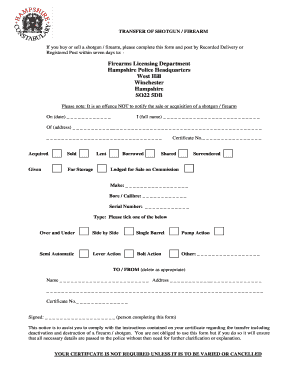 Firearms Licensing Form - Transfer of Shotgun/Firearm - hampshire police