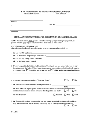 Florida Dissolution of Marriage Interrogatories