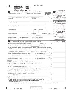 Pennsylvania Property Tax or Rent Rebate Claim