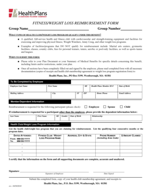 Fitness Weight Loss Reimbursement Form