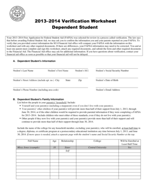 2013-2014 Verification Worksheet