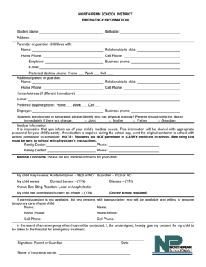 North Penn School District Emergency Information Form
