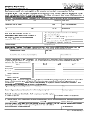 US Form I-9 Employment Eligibility Verification