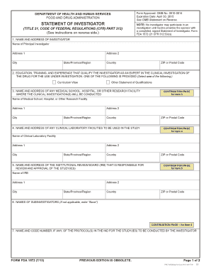 FDA Form 1572 Statement of Investigator