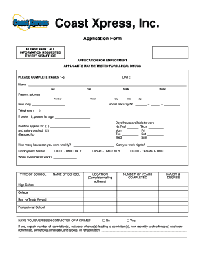 Coast Xpress Employment Application Form