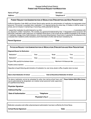 California School Medication Request Form