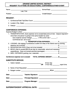Orange Unified School District Conference Request Form