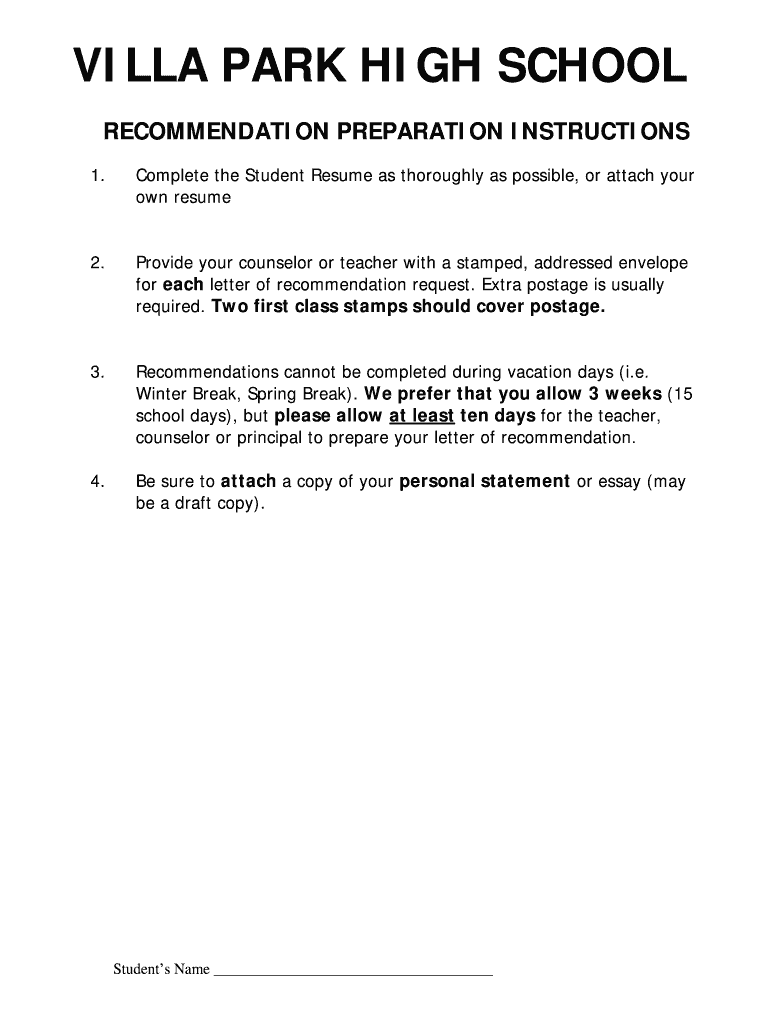 Fillable Online orangeusd k12 ca VILLA PARK HIGH SCHOOL Orange