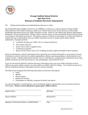 Orange Unified School District Opt-Out Form