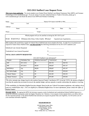 2012-2013 Stafford Loan Request Form