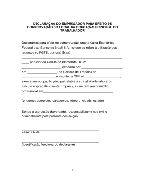 Declaração do Empregador para Efeito de Comprovação do Local da Ocupação Principal do Trabalhador