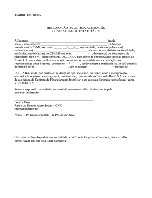 Declaração da Última Alteração Contratual ou Estatutária