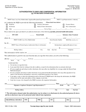 Hawaii Medicaid Authorization to Disclose Confidential Information
