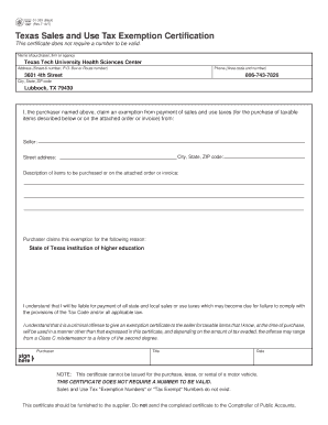 Texas Sales and Use Tax Exemption Certification