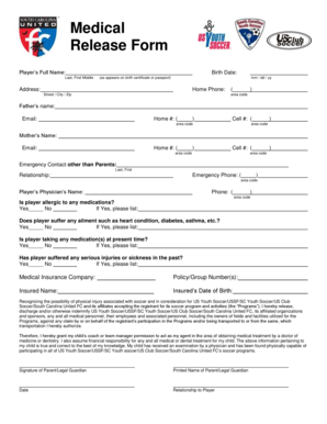 Medical Release Form for Soccer Participation