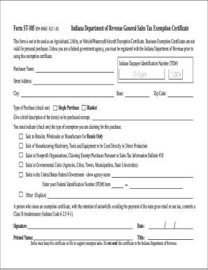 Indiana Sales Tax Exemption Certificate