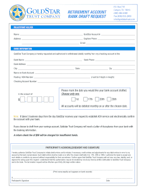 IRA Bank Draft Request Form