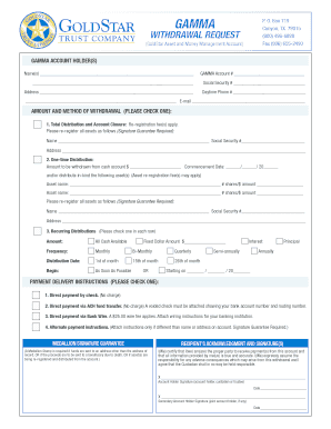 GoldStar Asset Withdrawal Request Form