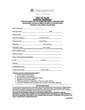 Out-of-Plan Referral Worksheet