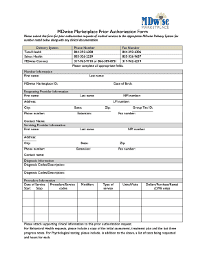 MDwise Marketplace Prior Authorization Form
