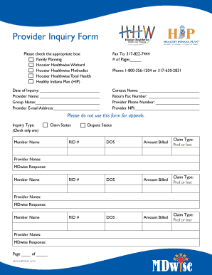 Provider Inquiry Form