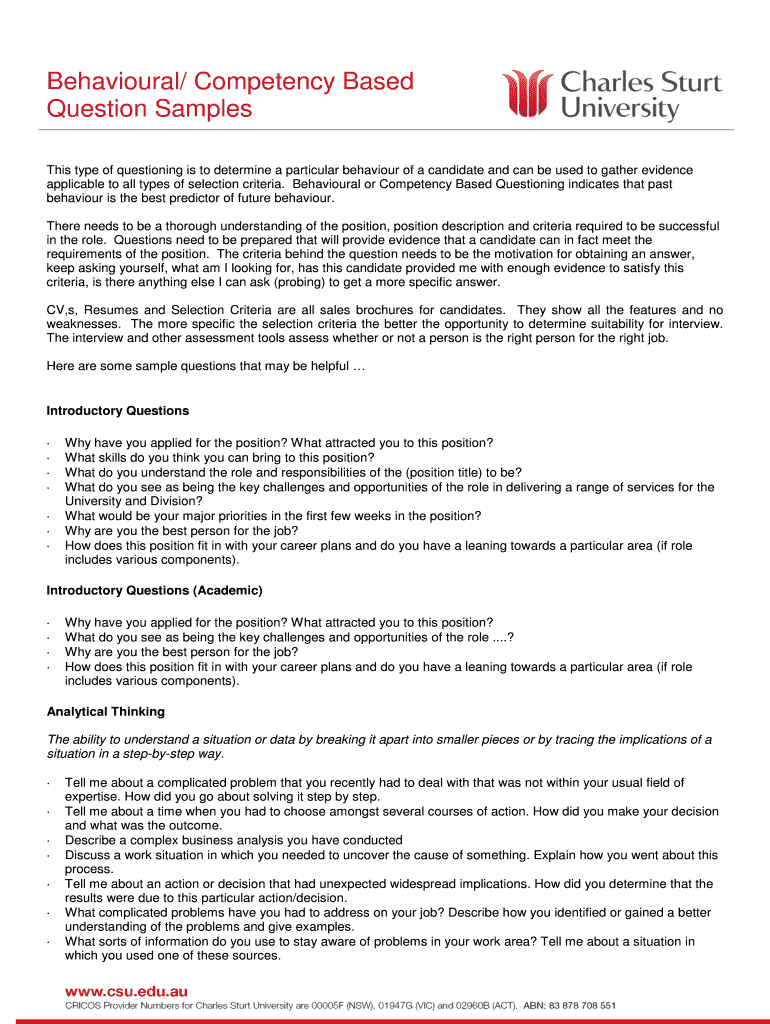 Fillable Online Behavioural/ Competency Based Fax Email Print - pdfFiller