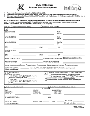 Insurance Subscription Agreement Form