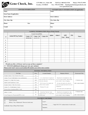 Gene Check Animal Testing Form