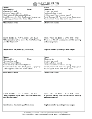Early Years Foundation Stage Observation Form