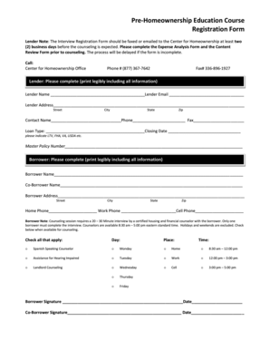 Pre-Homeownership Education Course Registration Form