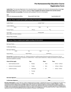 Pre-Homeownership Education Course Registration Form