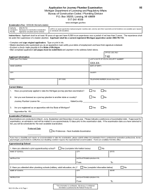 Michigan Journey Plumber Examination Application