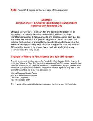 Form SS-4 Application for Employer Identification Number