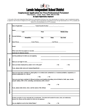 Employment Application for Para-Professional Personnel