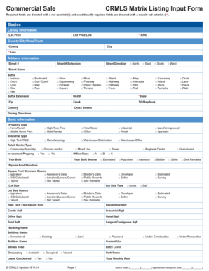 Commercial Sale CRMLS Matrix Listing Input Form