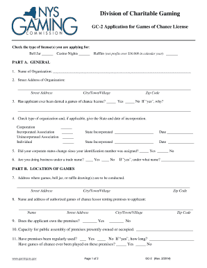 GC-2 Application for Games of Chance License