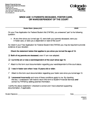 Student Financial Aid Dependency Form