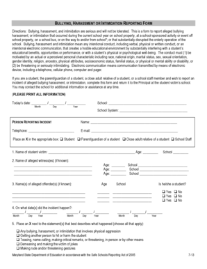 Bullying Harassment Intimidation Reporting Form