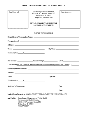 Cook County Retail Food Establishment License Application