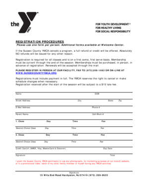 Sussex County YMCA Registration Form