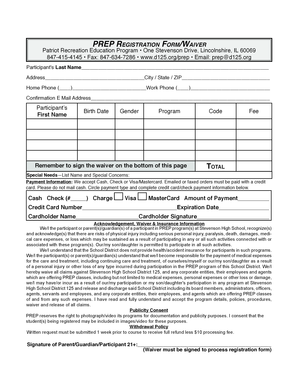 PREP Registration Form Waiver