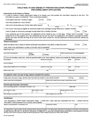 California CHDP Pre-Enrollment Application