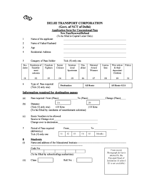 Delhi Transport Corporation Concessional Pass Application
