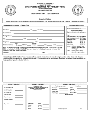 New Jersey Open Public Records Act Request Form